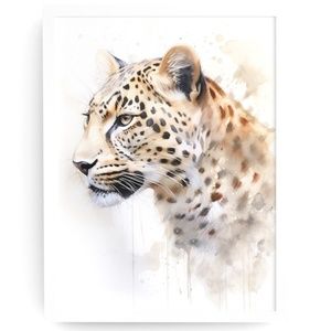 Watercolor Leopard Portrait Wall Art Illustration Print Poster Unframed